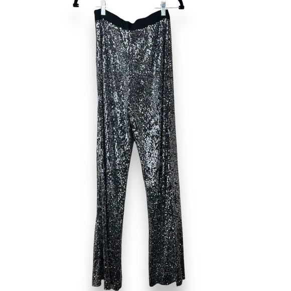 NBD x Revolve NWT Saturday Love Silver Sequin Ultra High Waist Holiday Pants - Picture 6 of 10